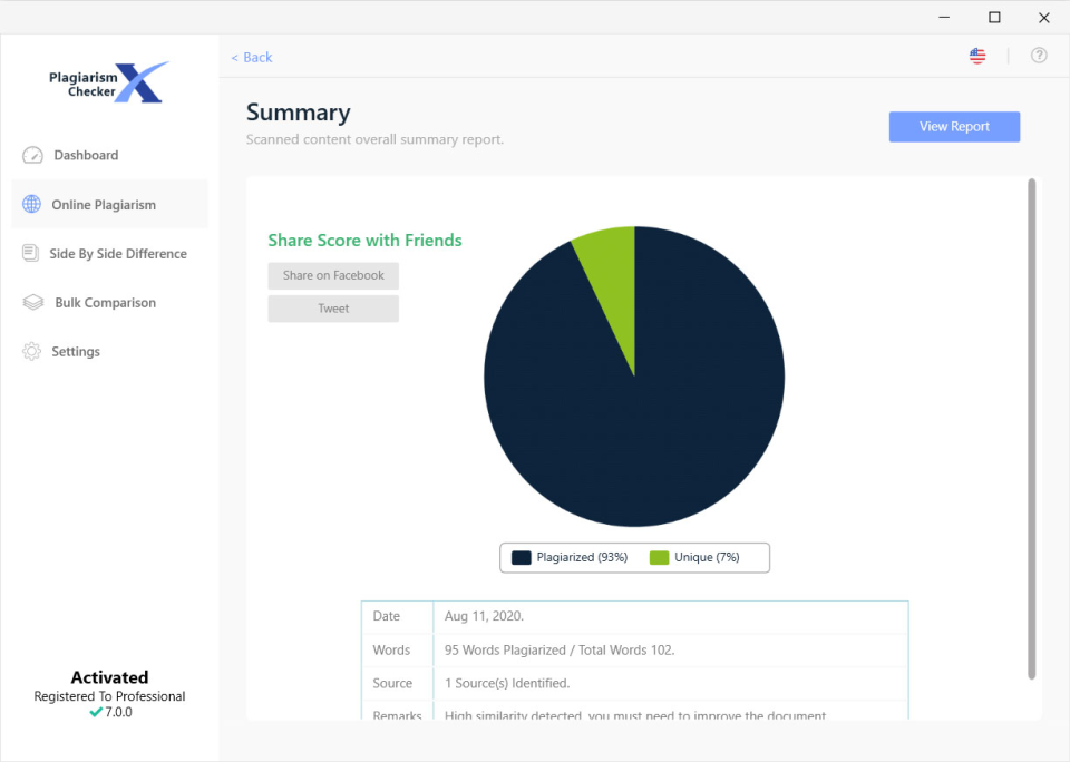 screenshot of Plagiarism Checker X